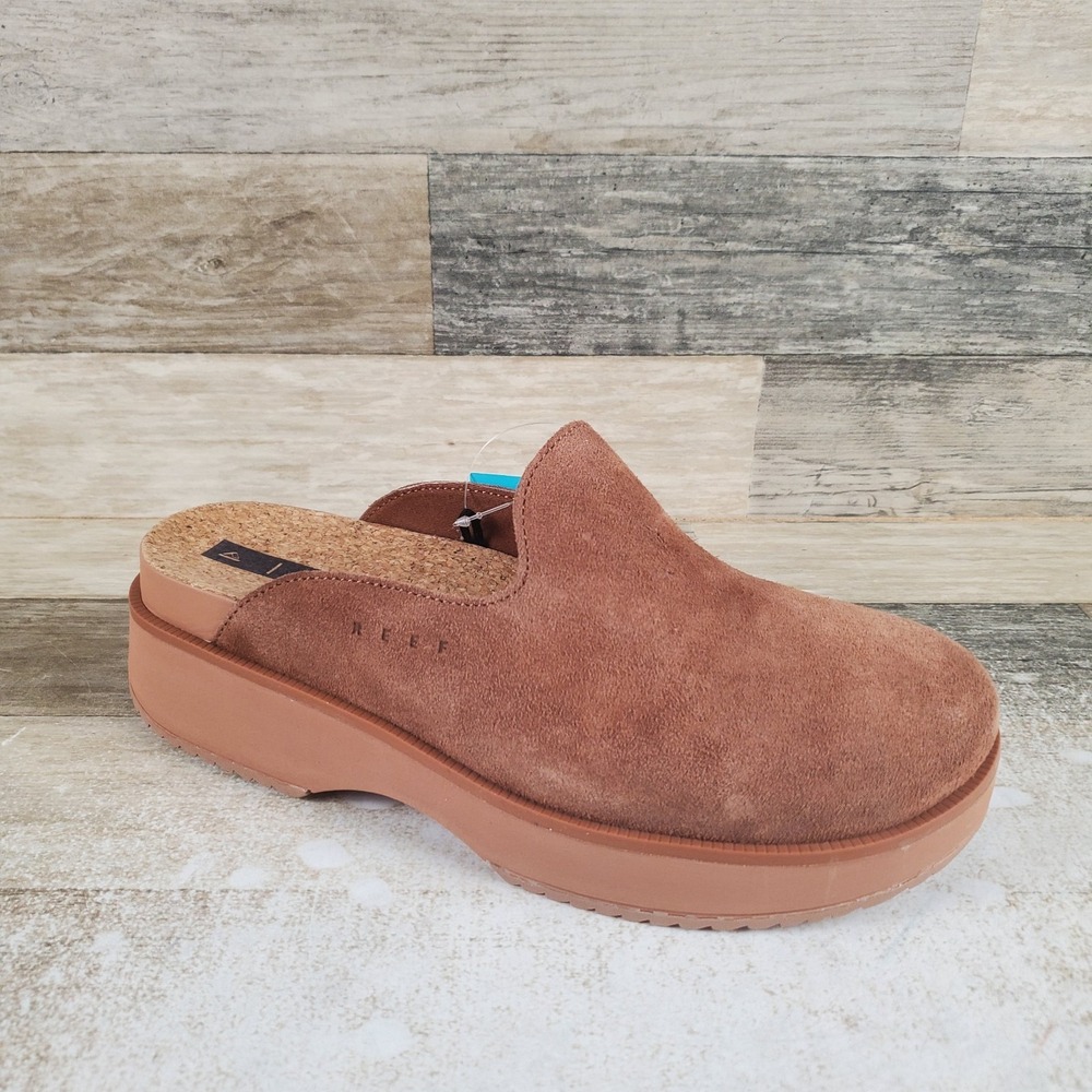 Reef Vista Skye Womens Clogs Sz 10 D Brown Suede Comfort Slip-On Platform